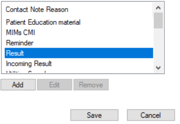 Contact Note reason screen