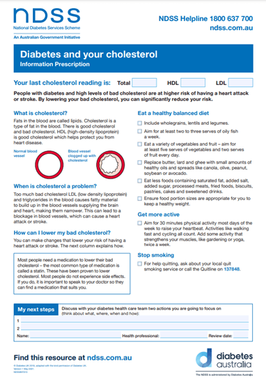 information prescriptions diabetes and cholesterol screenshot