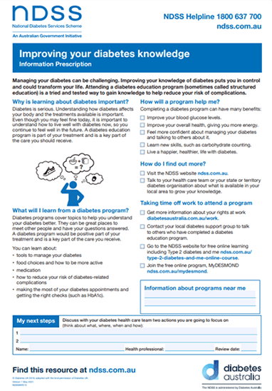 information prescriptions diabetes knowledge screenshot