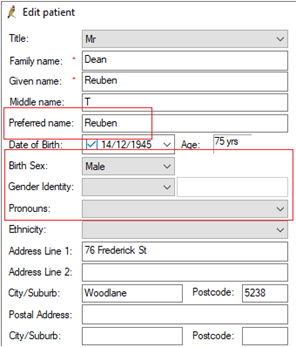 Gender Identity in Bp Premier screenshot