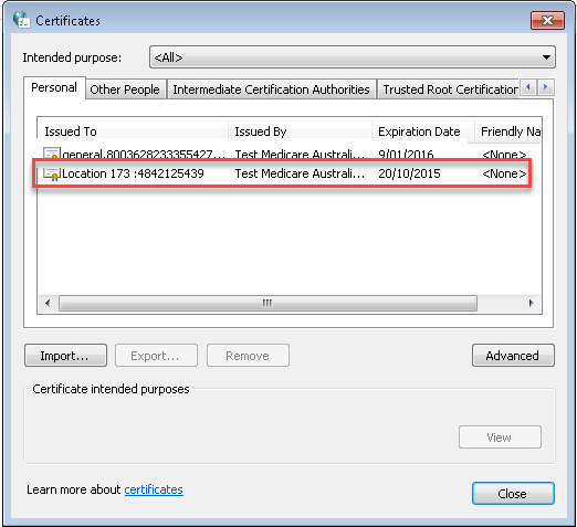 Medicare SHA-1 PKI Certificate Screenshot