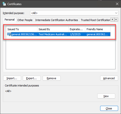Medicare SHA-1 PKI Certificate Screenshot